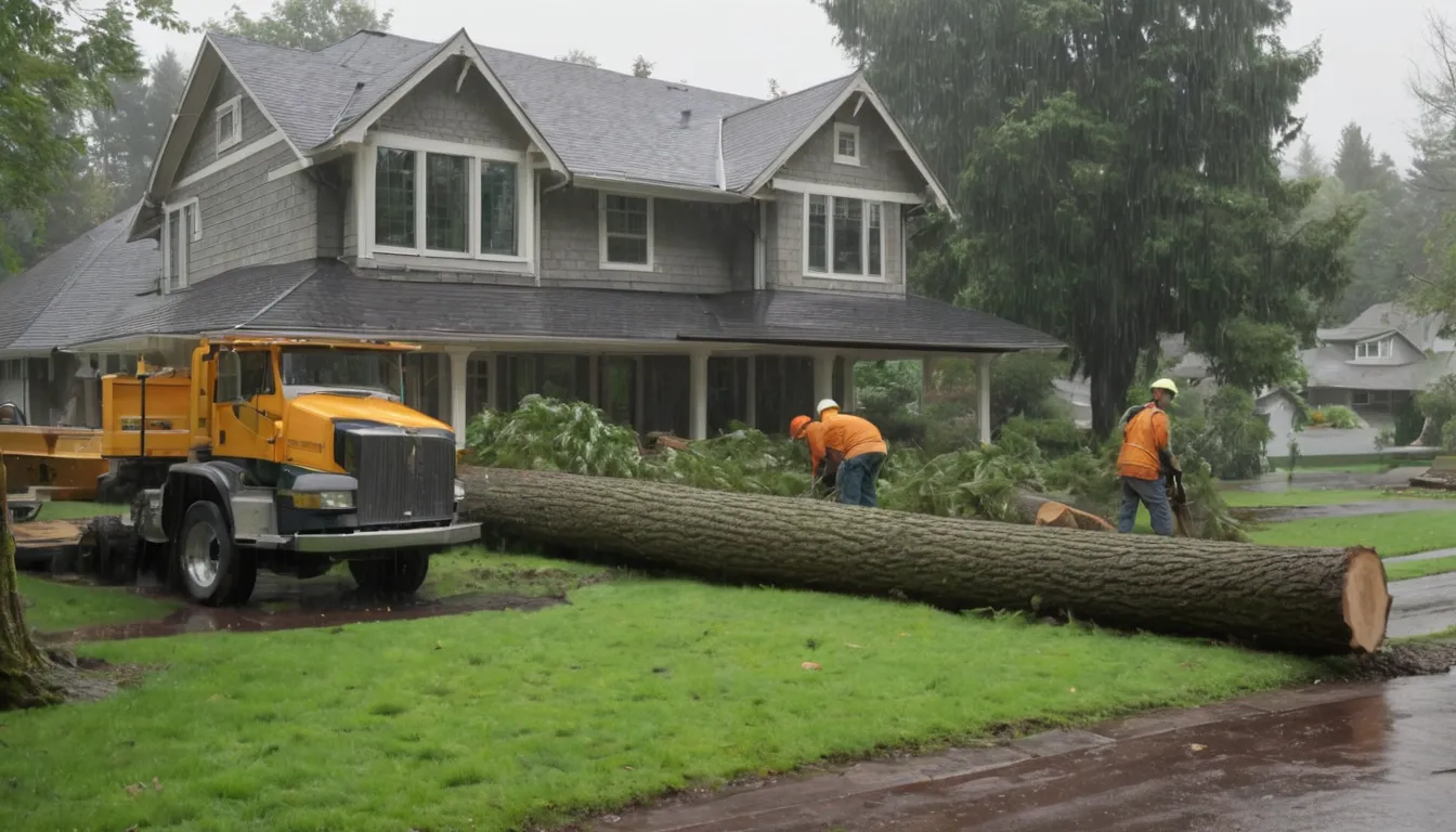 A local provider's crew clearing a fallen tree from beside a home in Vancouver after a storm