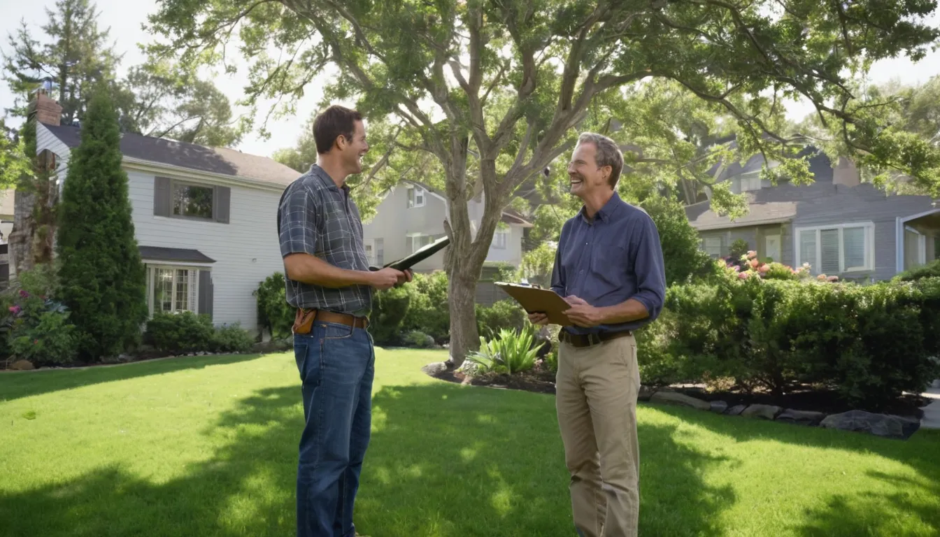 Provider looking over a tree with a homeowner in the Vancouver area